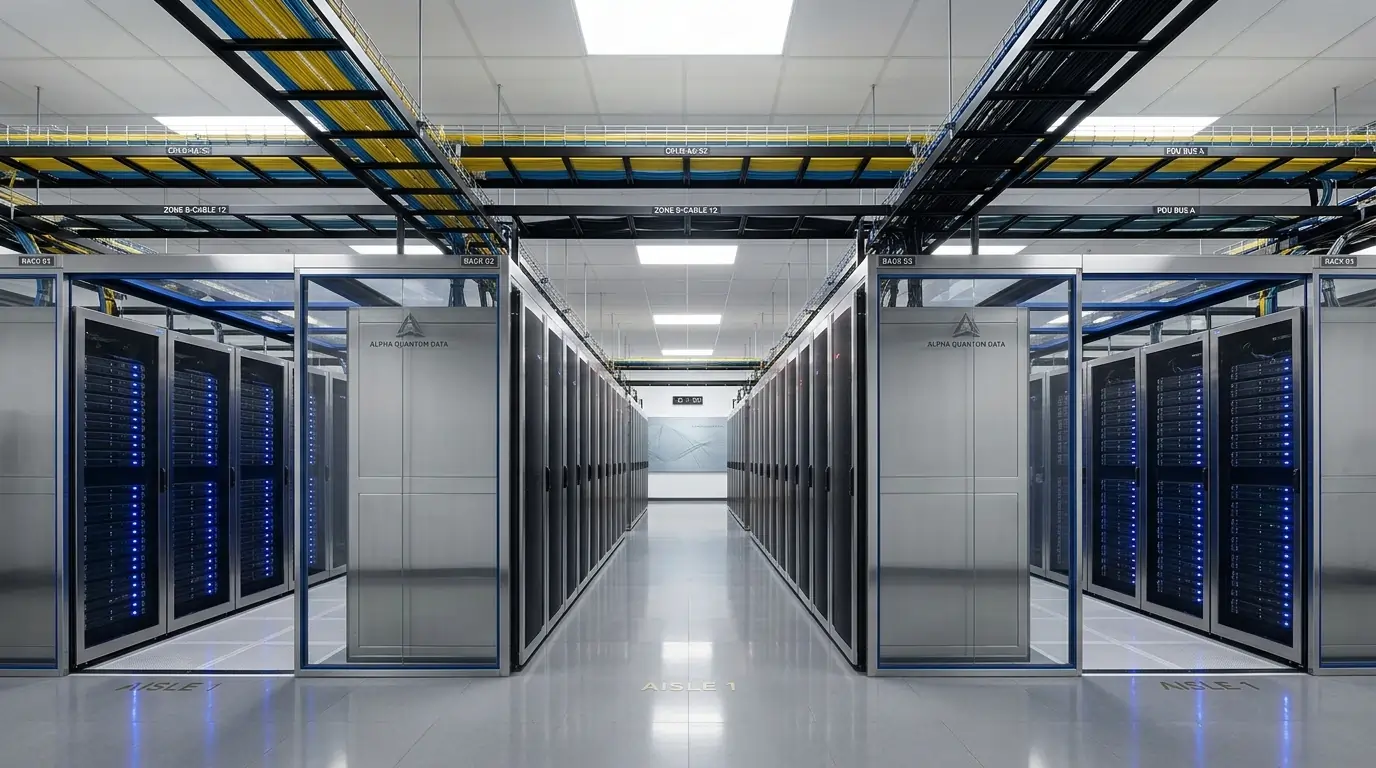 Modern enterprise data center with structured cabling, cooling, and redundant power infrastructure